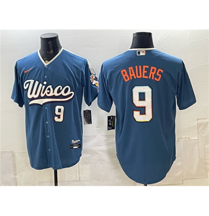 Men's Milwaukee Brewers #9 Jake Bauers Mineral Blue 2026 City Connect Stadium Stitched Baseball Jersey