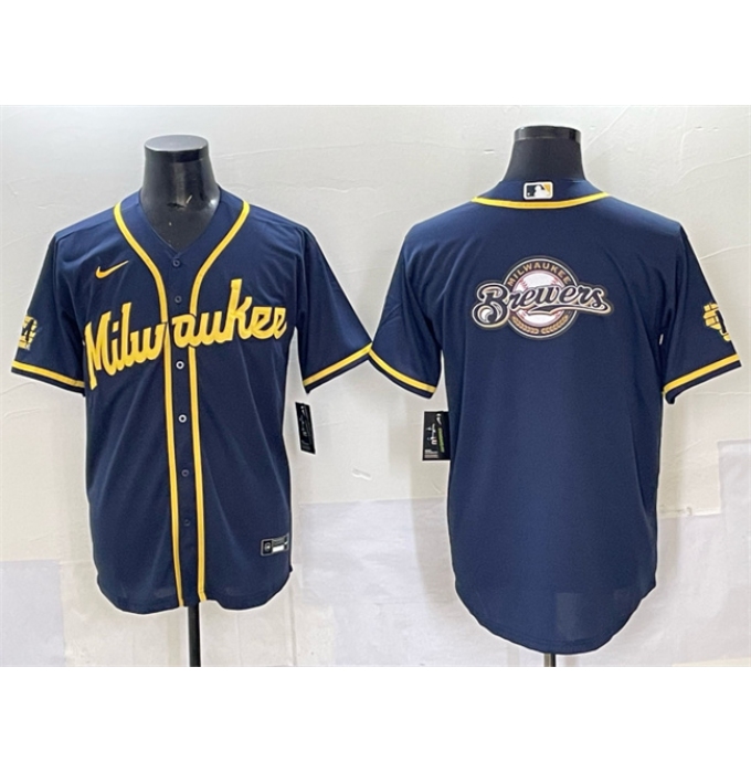 Men's Milwaukee Brewers Team Big Logo Navy 2025 With Stitched Baseball Jersey