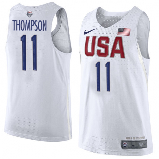 Men's Nike Team USA #11 Klay Thompson Authentic White 2016 Olympic ...