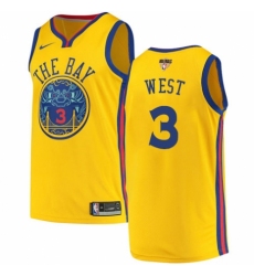 Men's Nike Golden State Warriors #3 David West Swingman Gold 2018 NBA Finals Bound NBA Jersey - City Edition