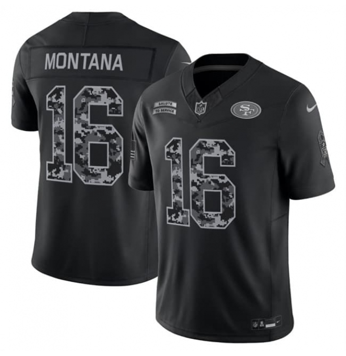 Men's San Francisco 49ers #16 Joe Montana Black 2026 F.U.S.E. Salute to Service Limited Stitched Football Jersey