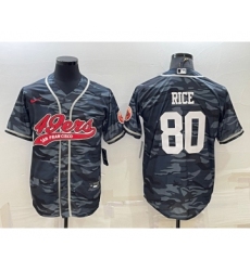 Men's San Francisco 49ers #80 Jerry Rice White Name Grey Camo With Patch Cool Base Stitched Baseball Jersey