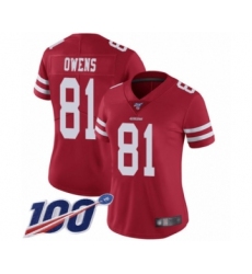 Women's San Francisco 49ers #81 Terrell Owens Red Team Color Vapor Untouchable Limited Player 100th Season Football Jersey