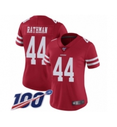 Women's San Francisco 49ers #44 Tom Rathman Red Team Color Vapor Untouchable Limited Player 100th Season Football Jersey