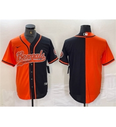 Men's Cincinnati Bengals Blank Black Orange Split With Cool Base Baseball Stitched Jersey