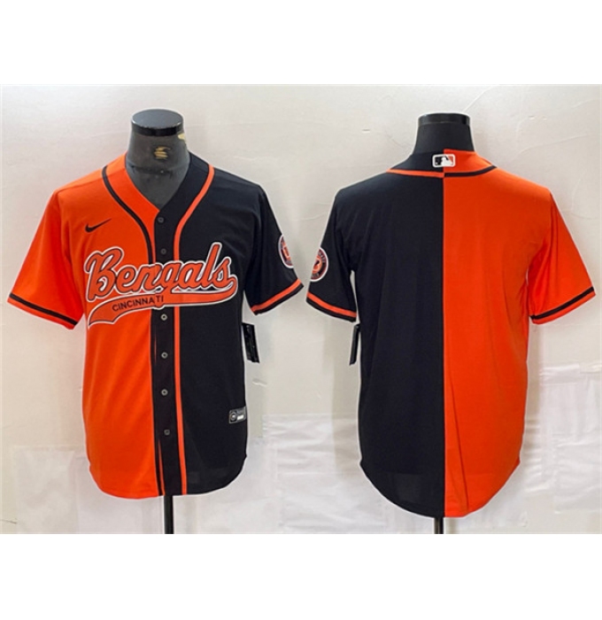 Men's Cincinnati Bengals Blank Black Orange Split With Cool Base Baseball Stitched Jersey