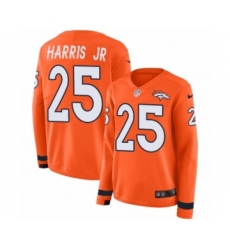 Women's Nike Denver Broncos #25 Chris Harris Jr Limited Orange Therma Long Sleeve NFL Jersey