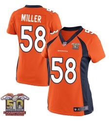 Women's Nike Denver Broncos #58 Von Miller Elite Orange Team Color Super Bowl 50 Champions NFL Jersey