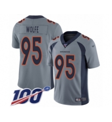 Youth Denver Broncos #95 Derek Wolfe Limited Silver Inverted Legend 100th Season Football Jersey