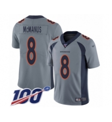 Men's Denver Broncos #8 Brandon McManus Limited Silver Inverted Legend 100th Season Football Jersey