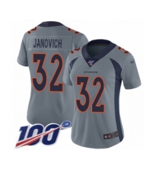 Women's Denver Broncos #32 Andy Janovich Limited Silver Inverted Legend 100th Season Football Jersey