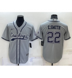 Men's Dallas Cowboys #22 Emmitt Smith Grey Stitched Cool Base Nike Baseball Jersey
