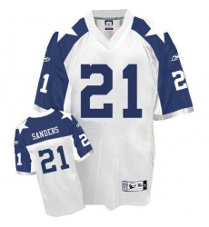Reebok Dallas Cowboys #21 Deion Sanders White Thanksgiving Premier EQT Throwback NFL Jersey
