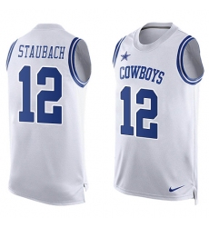 Men's Nike Dallas Cowboys #12 Roger Staubach Limited White Player Name & Number Tank Top NFL Jersey