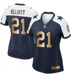 Women's Nike Dallas Cowboys #21 Ezekiel Elliott Elite Navy/Gold Throwback Alternate NFL Jersey