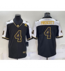 Men's Dallas Cowboys #4 Dak Prescott Black Gold Thanksgiving With Jersey