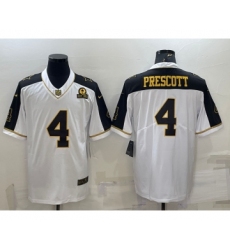 Men's Dallas Cowboys #4 Dak Prescott White Gold Edition With 1960 Patch Limited Stitched Football Jersey