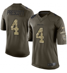 Men's Nike Dallas Cowboys #4 Dak Prescott Elite Green Salute to Service NFL Jersey