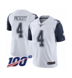 Youth Dallas Cowboys #4 Dak Prescott Limited White Rush Vapor Untouchable 100th Season Football Jersey