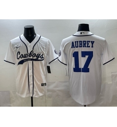 Men's Dallas Cowboys #17 Brandon Aubrey White Cool Base Stitched Baseball Jersey