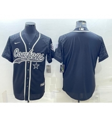 Men's Dallas Cowboys Blank Black Reflective With Patch Cool Base Stitched Baseball Jersey