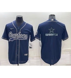 Men's Dallas Cowboys Navy Blue Team Big Logo With Patch Cool Base Stitched Baseball Jersey