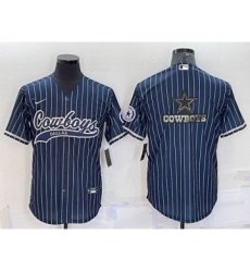Men's Dallas Cowboys Navy Team Big Logo With Patch Cool Base Stitched Baseball Jersey