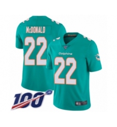 Men's Miami Dolphins #22 T.J. McDonald Aqua Green Team Color Vapor Untouchable Limited Player 100th Season Football Jersey