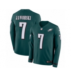 Youth Nike Philadelphia Eagles #7 Ron Jaworski Limited Green Therma Long Sleeve NFL Jersey