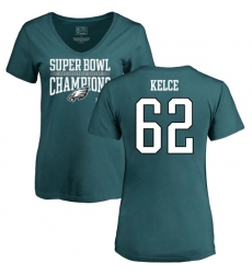 Women's Nike Philadelphia Eagles #62 Jason Kelce Green Super Bowl LII Champions V-Neck T-Shirt