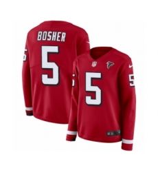 Women's Nike Atlanta Falcons #5 Matt Bosher Limited Red Therma Long Sleeve NFL Jersey