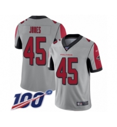 Men's Atlanta Falcons #45 Deion Jones Limited Silver Inverted Legend 100th Season Football Jersey