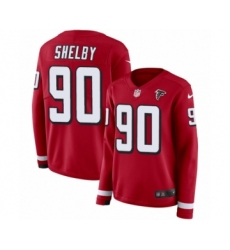 Women's Nike Atlanta Falcons #90 Derrick Shelby Limited Red Therma Long Sleeve NFL Jersey