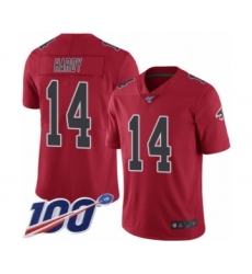 Men's Atlanta Falcons #14 Justin Hardy Limited Red Rush Vapor Untouchable 100th Season Football Jersey
