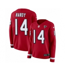 Women's Nike Atlanta Falcons #14 Justin Hardy Limited Red Therma Long Sleeve NFL Jersey