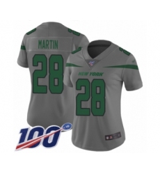 Women's New York Jets #28 Curtis Martin Limited Gray Inverted Legend 100th Season Football Jersey
