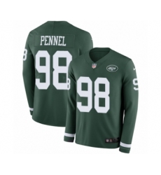 Men's Nike New York Jets #98 Mike Pennel Limited Green Therma Long Sleeve NFL Jersey