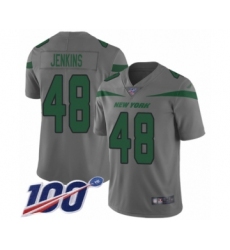 Youth New York Jets #48 Jordan Jenkins Limited Gray Inverted Legend 100th Season Football Jersey