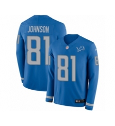 Men's Nike Detroit Lions #81 Calvin Johnson Limited Blue Therma Long Sleeve NFL Jersey