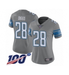 Women's Detroit Lions #28 Quandre Diggs Limited Steel Rush Vapor Untouchable 100th Season Football Jersey