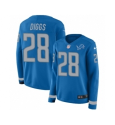 Women's Nike Detroit Lions #28 Quandre Diggs Limited Blue Therma Long Sleeve NFL Jersey