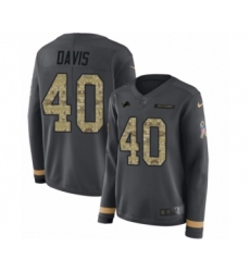 Women's Nike Detroit Lions #40 Jarrad Davis Limited Black Salute to Service Therma Long Sleeve NFL Jersey