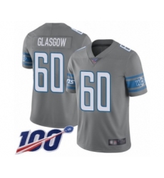 Men's Detroit Lions #60 Graham Glasgow Limited Steel Rush Vapor Untouchable 100th Season Football Jersey