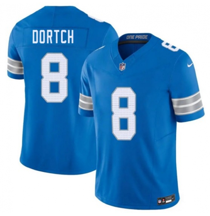 Men's Detroit Lions #8 Greg Dortch Blue 2026 F.U.S.E. Vapor Limited Football Stitched Game Jersey