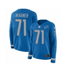 Women's Nike Detroit Lions #71 Ricky Wagner Limited Blue Therma Long Sleeve NFL Jersey