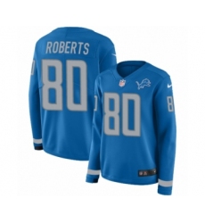 Women's Nike Detroit Lions #80 Michael Roberts Limited Blue Therma Long Sleeve NFL Jersey