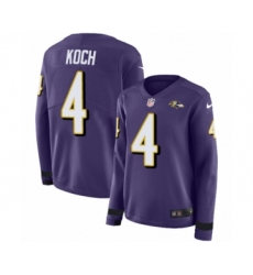 Women's Nike Baltimore Ravens #4 Sam Koch Limited Purple Therma Long Sleeve NFL Jersey