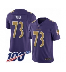Men's Baltimore Ravens #73 Marshal Yanda Limited Purple Rush Vapor Untouchable 100th Season Football Jersey