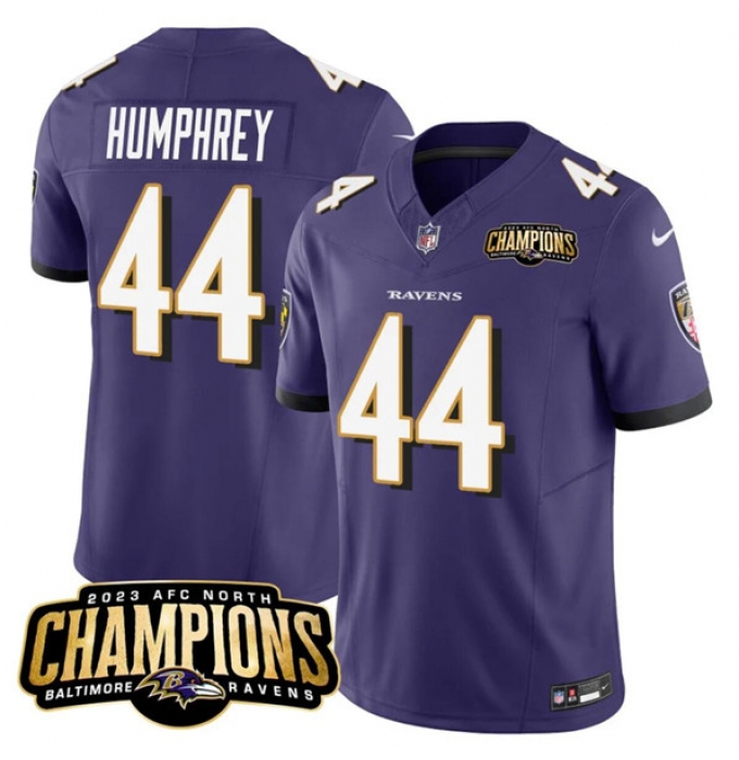 Men's Baltimore Ravens #44 Marlon Humphrey Purple 2023 F.U.S.E. AFC North Champions Vapor Limited Football Stitched Jersey
