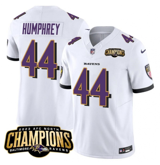 Men's Baltimore Ravens #44 Marlon Humphrey White 2023 F.U.S.E. AFC North Champions Vapor Limited Football Stitched Jersey